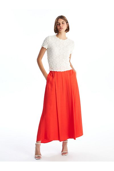 LC Waikiki Lcw Vision Light Red Women's Straight A-Line Skirt with Belt Zipper