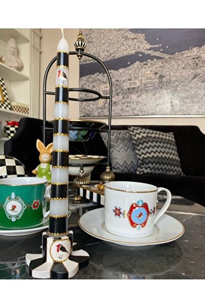 Handmade 1 adet şamdan ve 1 adet mum ikisibirarada pip studi kuşlu ( siyah be...