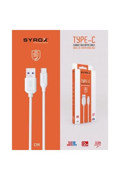 Syrox C111 Type-c Hızlı Şarj Ve Data Kablosu 3.0a 18w 2mt Beyaz