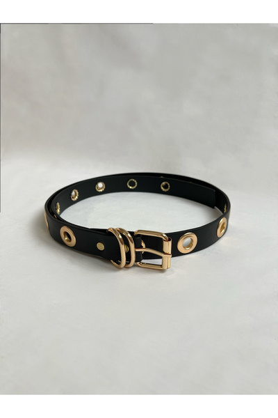 Genel Markalar Gold Delikli Siyah Kadın Kemer