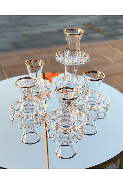 SEÇKİNEV Pasabahce Daisy Real Gold 12 Piece Cups