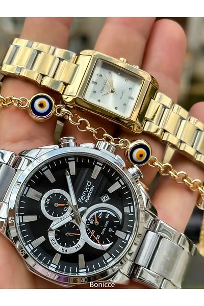 Ferrucci Lover Steel Cord - Couple Wristwatch and Bracelet with Rosary Gift