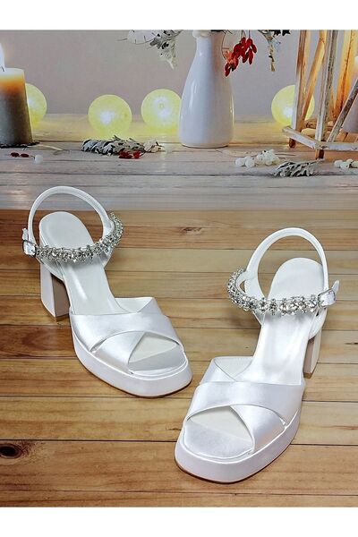 Modavien Жіночі весільні туфлі на платформі 10 см з камінцями