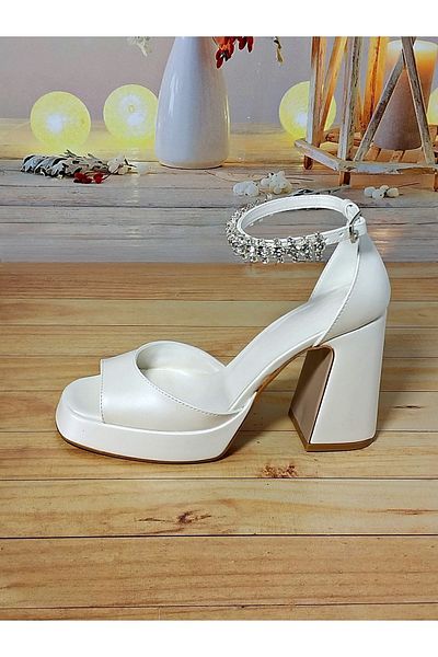 Modavien Pantofi de mireasa de dama cu platforma de 10 cm White Stone