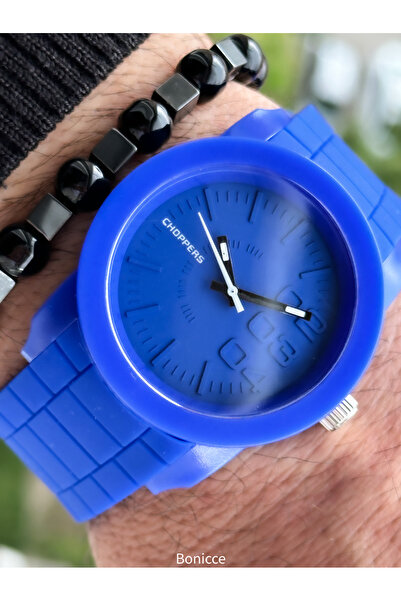 Choppers Brand Blue Color Silicone Cord Sports Men's Wrist Watch + Bracelet