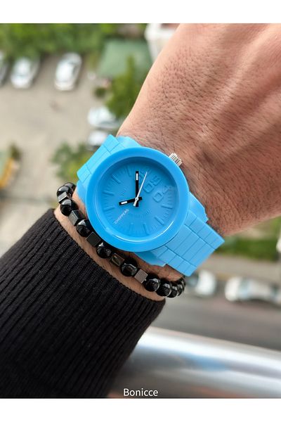 Choppers Brand Turquoise Color Silicone Cord Sports Men's Wrist Watch + Bracelet