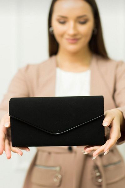 Moom Bag Dámská černá žebrovaná nubuková taška na večerní šaty
