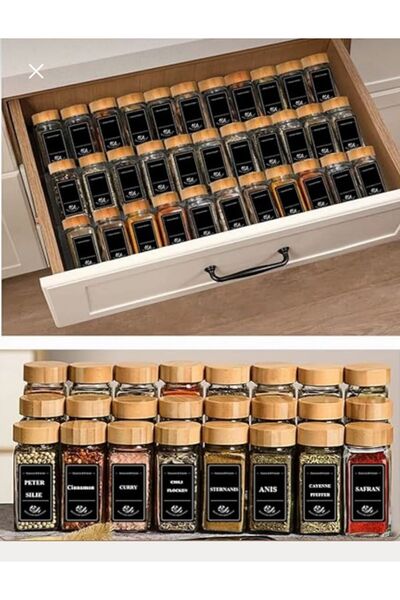 PEGA HOME 12 Li Baharat Kavanozu Köşeli Serpme Başlıklı Baharatlık Bambu kapa...