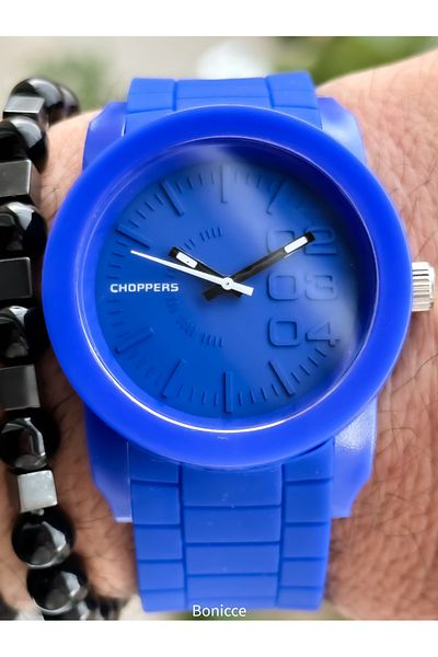 Choppers Brand Blue Color Silicone Cord Sports Men's Wrist Watch + Bracelet