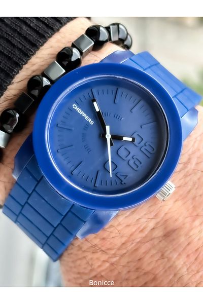 Choppers Brand Navy Blue Silicone Cord Sports Men's Wrist Watch + Bracelet