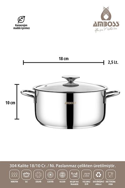 Amboss Cool 8 Piece Stainless Steel Cookware, Induction Base Cookware Set with Glass Lid