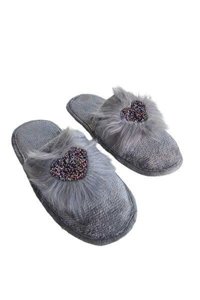 ZERDALİFE Жіночі домашні капці з сірим пухом і серцем - Z132007