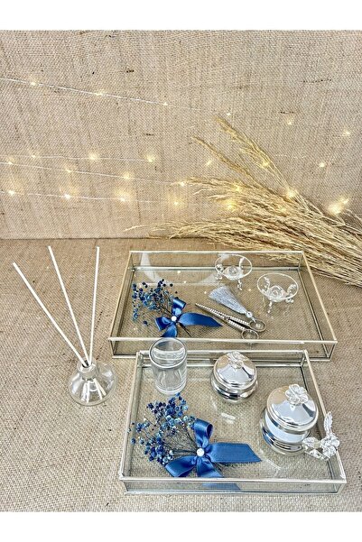 TutkuSetUp Cam Dikdörtgen Söz-nişan Tepsi Ve Damat Kahve Tepsi Seti