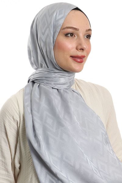 m moon scarf Şal jacquard mătăsos cu model de gresie de înaltă calitate - cusături italiene, gri argintiu