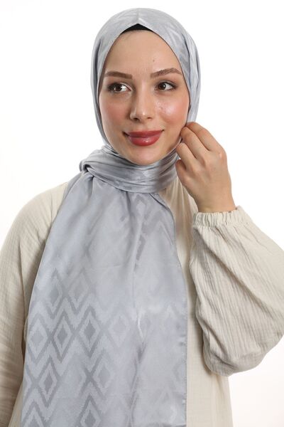 m moon scarf Υψηλής ποιότητας μοτίβο πλακιδίων μεταξένιο σάλι ζακάρ - ιταλικές ραφές, ασημί γκρι