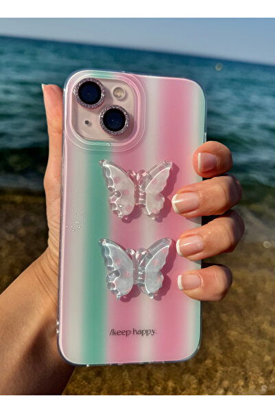 EDELFU حافظة مزخرفة على شكل فراشة إيبوكسي وردية اللون متوافقة مع هاتف iPhone ...