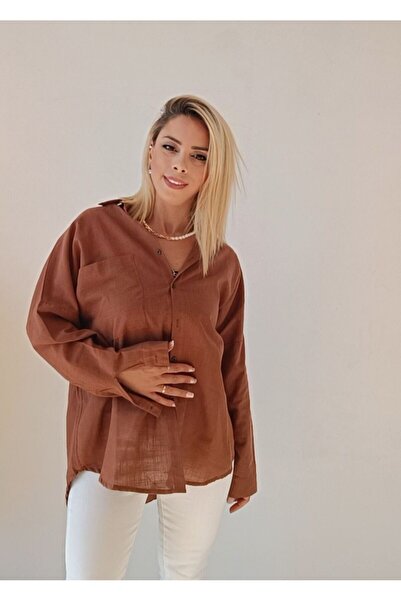 HC Boutique Υπερμεγέθη λινό πουκάμισο - Μεγάλη μονή τσέπη, νέο μοντέλο