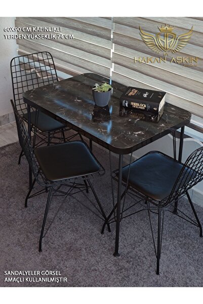 BY HAKAN AŞKIN Siyah Metal Ayaklı 60x90 Cm KALINLIKLI (TEK MASA) black marbleMutfak - Balkon - Çalışma Masası