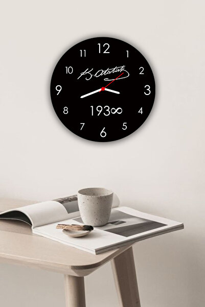 Genel Markalar Ahşap Atatürk İmzalı 1938 Duvar Saati Yuvarlak 27 Siyah Klasik