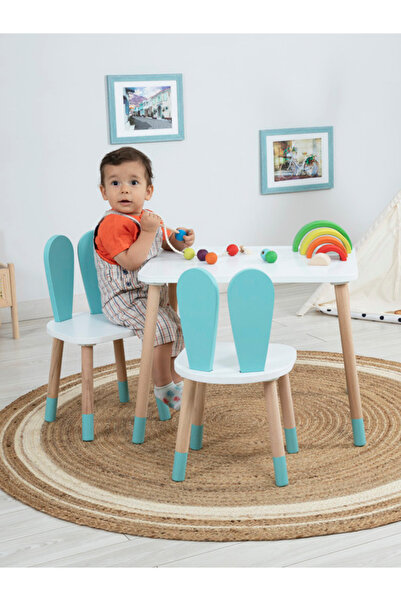 Bee Smart Ahşap Montessori Aktivite Masa ve 2 Sandalye, Bunny Masa Sandalye