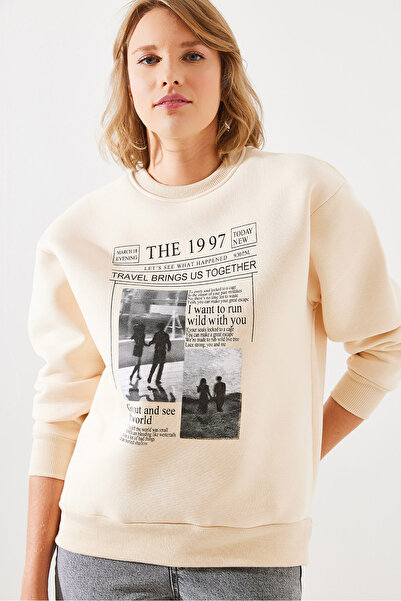 Bianco Lucci Kadın Üç İplik Şardonlu The 1997 Baskılı Sweatshirt MBHS009 60601009
