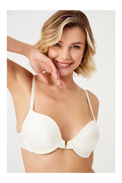 Cansoy Violet V Detailed Ecru Padded Bra Set
