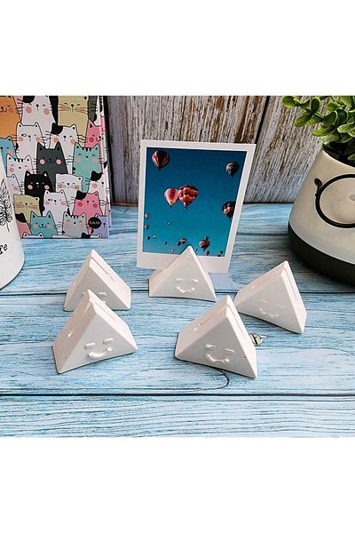 Rota Hediyelik Set of 5 Triangle Smiley Face Note Holder Photo Holder Business Card