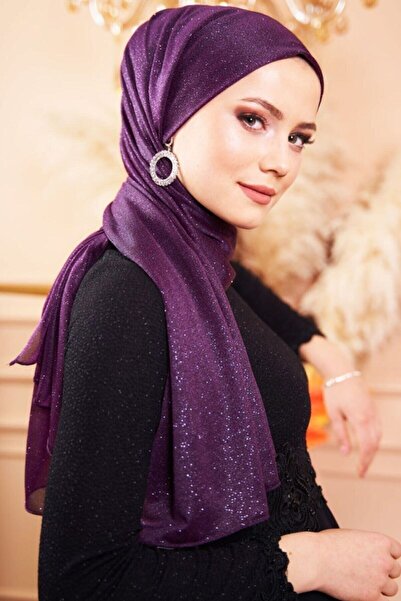 Afilva Kadın Simli Mor Abiye Şal