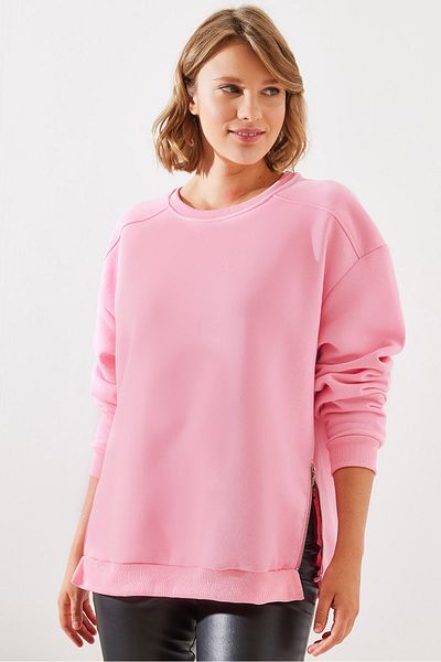 Bianco Lucci Damen-Sweatshirt mit Rundhalsausschnitt und Reißverschluss – Raster-Basic-Modell 60251796