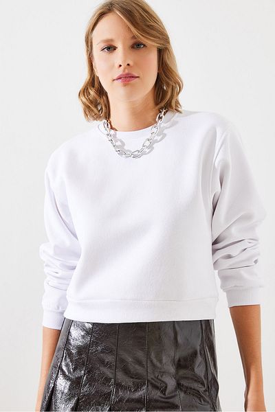 Bianco Lucci Crop-Sweatshirt für Damen mit Rundhalsausschnitt, Raster, Basic-Modell – 60251797