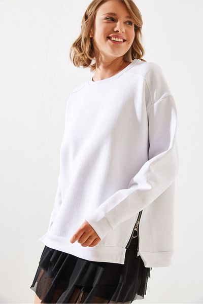 Bianco Lucci Hanorac de damă cu fermoar cu gât crew - Model de bază înălțat 60251796