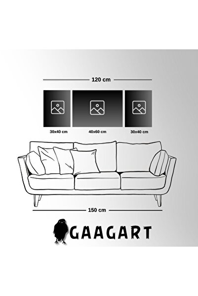 GAAGART 3lü Kanvas Şık Salon Duvar Tablosu Modern Soyut Gri Gold At