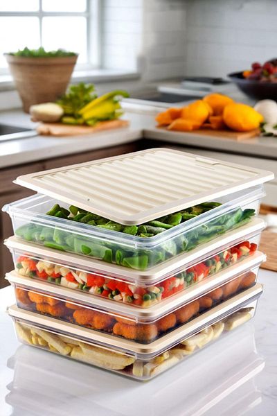 Espas Home Set of 4 Cream - Freshbox Storage Container, Suitable for Microwave and Freezer