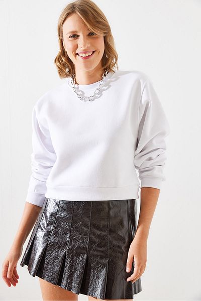 Bianco Lucci Crop-Sweatshirt für Damen mit Rundhalsausschnitt, Raster, Basic-Modell – 60251797