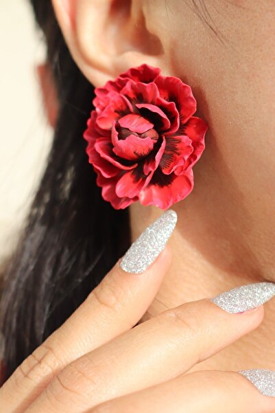 Gizy Store Red Women's Earrings - Ultra Light, Special Design, Polymer Clay Rose Flower Handmade Gzy01