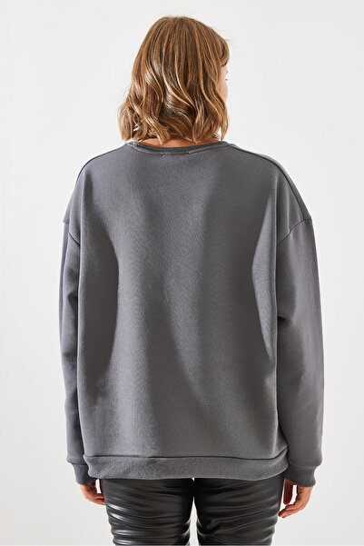 Bianco Lucci Crew Neck Zippered Women's Sweatshirt - Raised Basic Model 60251796