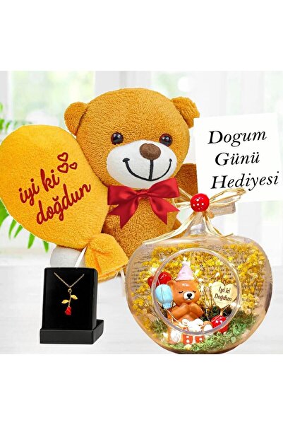 rk tasarım Doğum Günü Hediyesi Işıklı Teraryum & İyi Ki Doğdun Balonlu Ayıcık...