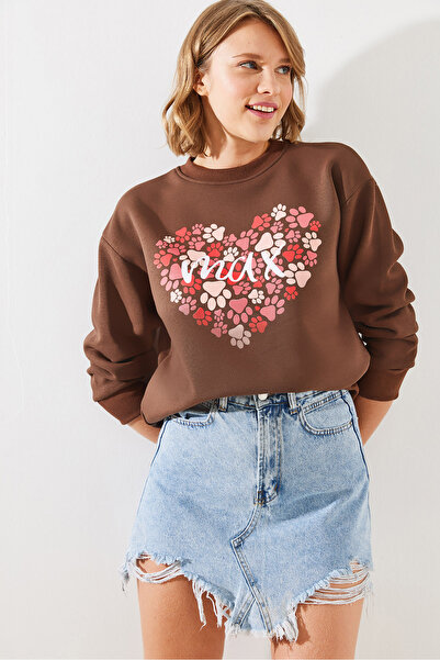 Bianco Lucci Γυναικείο φούτερ με στάμπα με στρογγυλή λαιμόκοψη - MBHS005 60601005