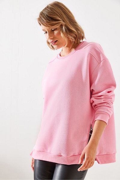 Bianco Lucci Damen-Sweatshirt mit Rundhalsausschnitt und Reißverschluss – Raster-Basic-Modell 60251796