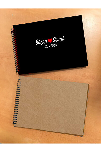 PAKLON Siyah Zemin İsme Özel Sert Kapak A4 Boy Sevgili Anı Defteri (KRAFT İÇ YAPRAK)