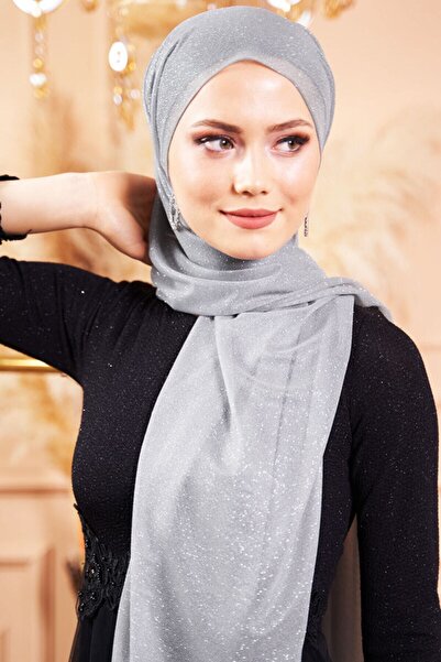 Afilva Kadın Simli Gümüş Abiye Şal