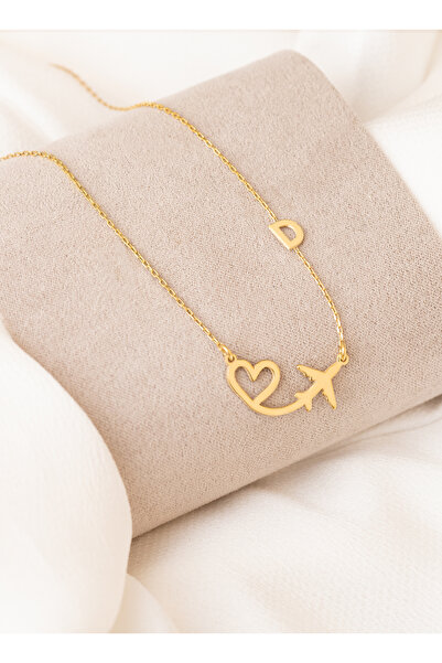 Dkmn Silver 925 AYAR GÜMÜŞ KİŞİSELLEŞTİRİLMİŞ HARF UÇAK KOLYE