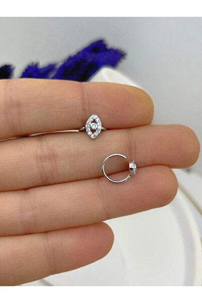 Arescollection CERRAHİ ÇELİK BURUN HELİX KIKIRDAK UYUMLU  ZİRKON TAŞLI HALKA HIZMA PİERCİNG