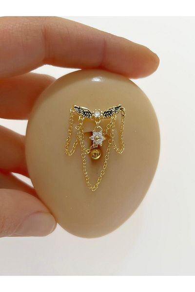 Arescollection 316l surgical steel top-mounted dangle button ring with zirconia