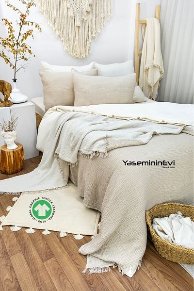 YASEMİNİNEVİ Комплект завивка и юрган от муселин и норка (с 1 калъфка за възглавница)