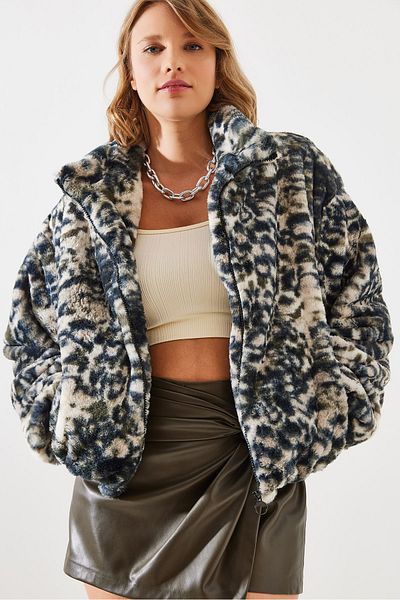 Bianco Lucci Dámský kabát z umělé kožešiny s leopardím vzorem – 2426 60251795