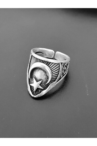 Antique Dolunay Antik Gümüş Kaplama El Yapımı Ayarlanabilir Ay Yıldız Zihgir Okçu Yüzüğü