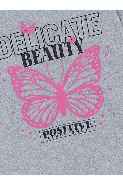 LC Waikiki Long Sleeve Printed Girl's T-Shirt - Crew Neck