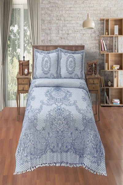 Evim Rose Patterned Cotton Indigo Jacquard Bedspread - 230X240 cm