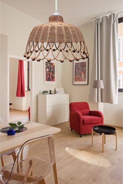 Belkıs Rattan Rattan, Bambu, Hasır Sarkıt Avize Çap: 35 Cm Yükseklik: 20 Cm